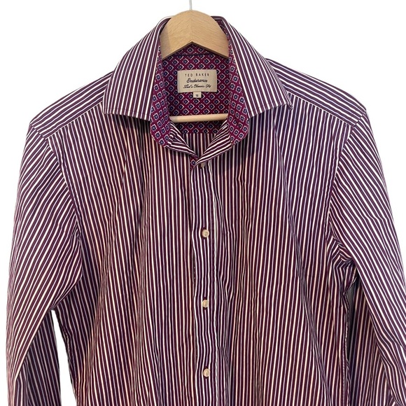 Ted Baker Endurance Ted’s Classic Fit Striped Floral Button Up Shirt Size 2 - Picture 4 of 15